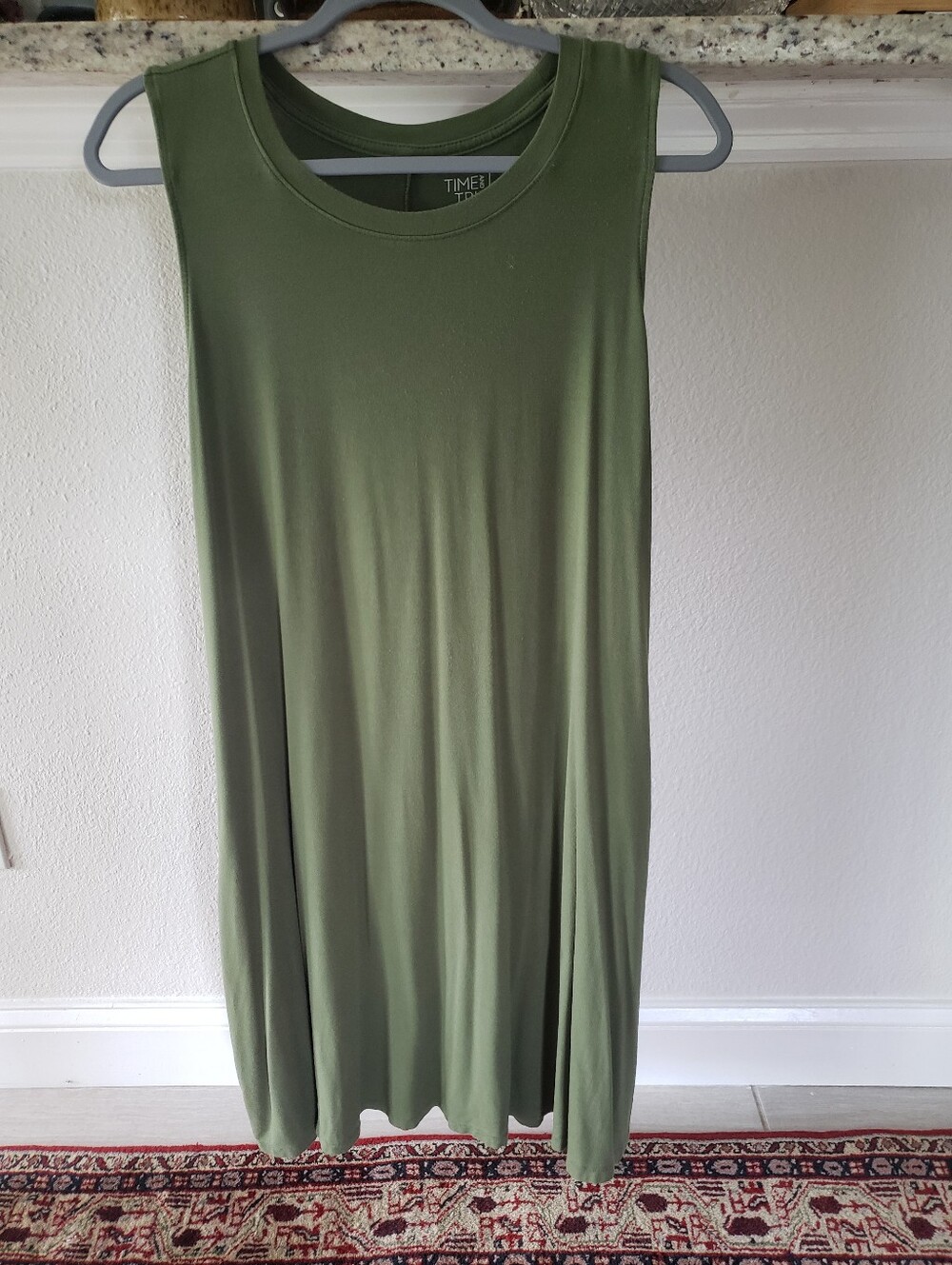 Time and Tru Olive Green Sleeveless Knit Swing Dress XL With Pockets